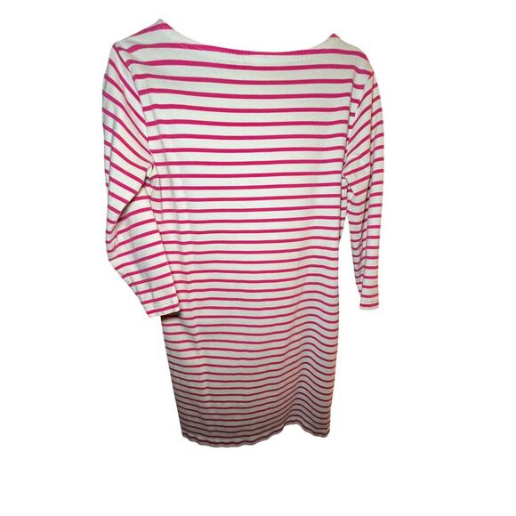 Vineyard Vines Dress Medium Pink White Stripe‎ Cotton  3 Quarter Sleeves Coastal - Picture 3 of 10
